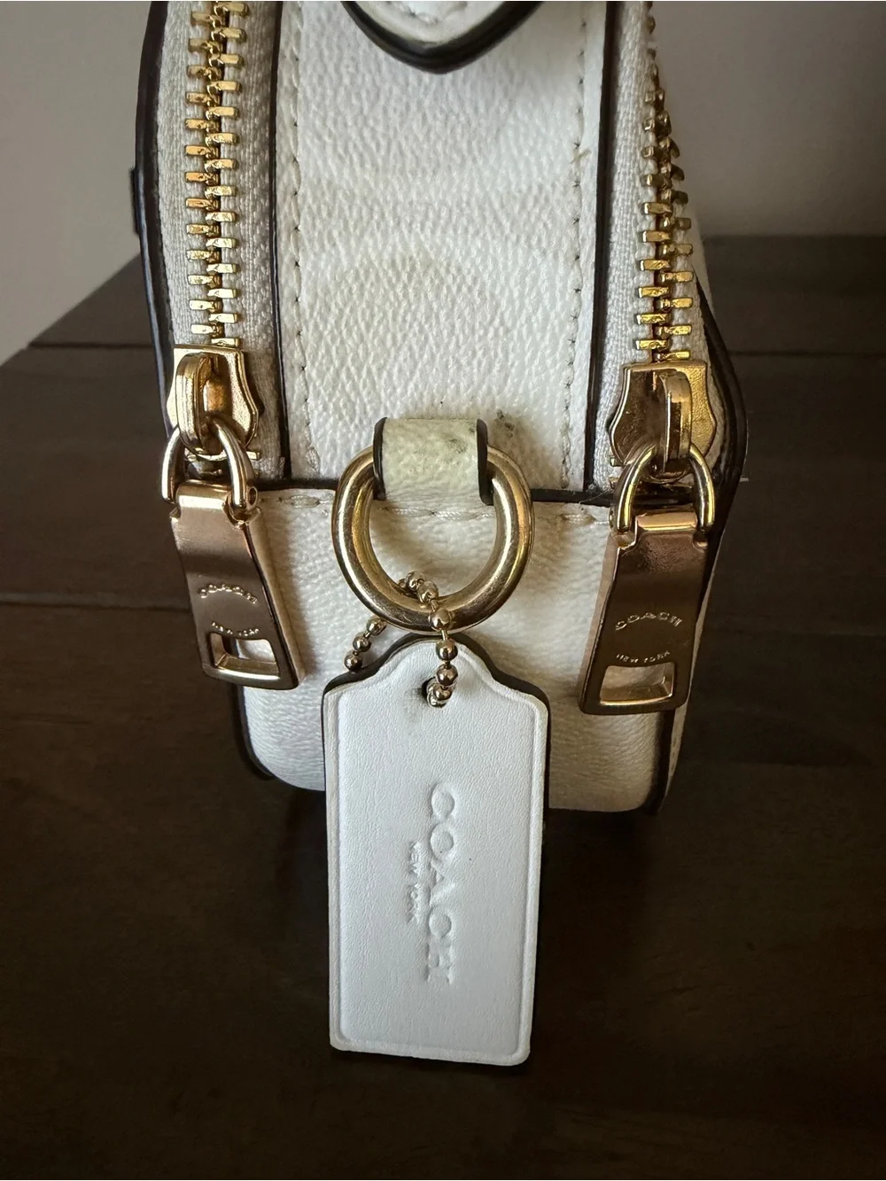 Coach White Signature Dome Satchel with Gold Logo